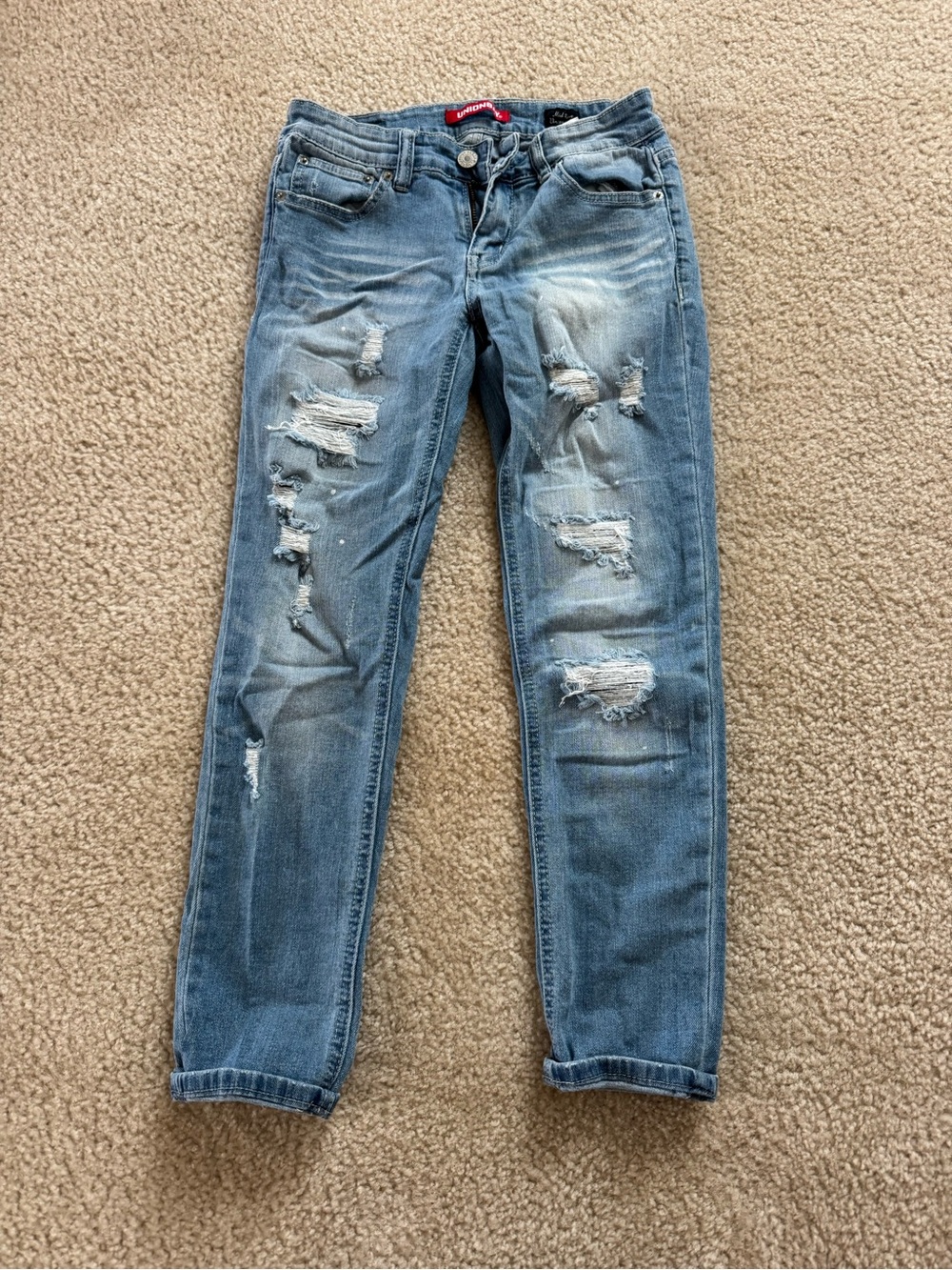UNIONBAY Distressed Boyfriend Jeans - Light Blue